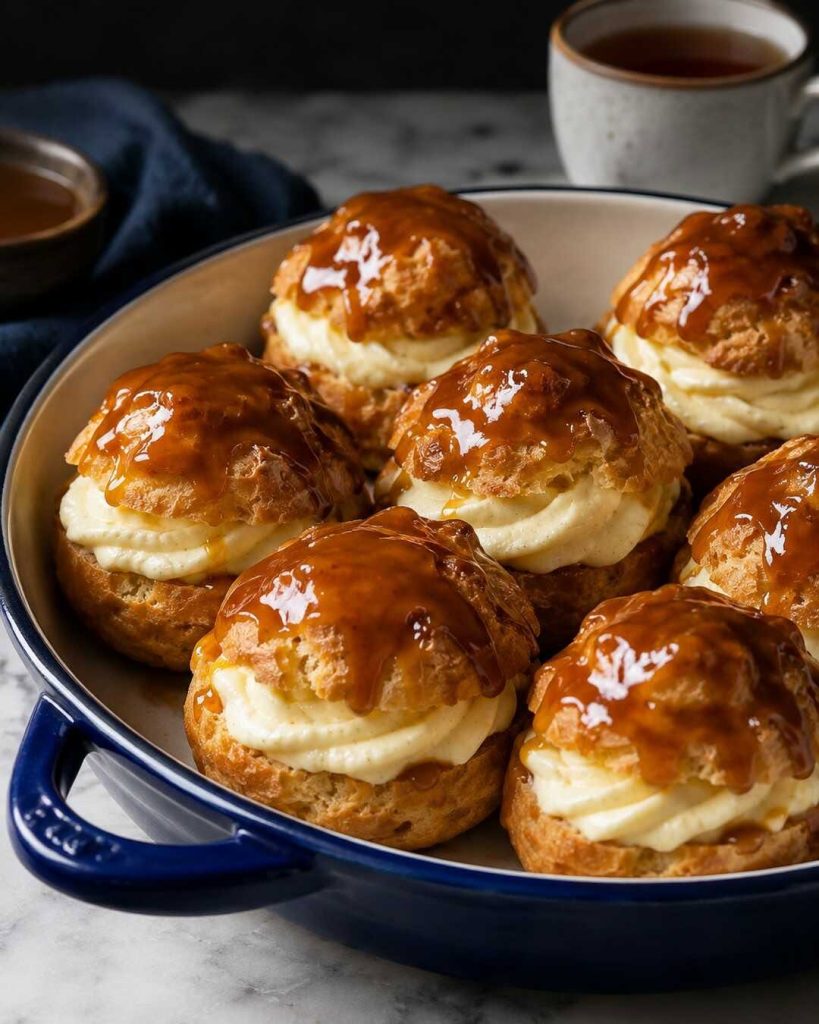 Větrníky maison à la crème vanillée et au caramel